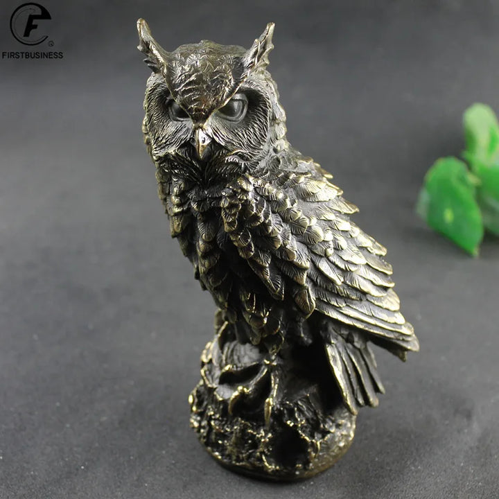 Antique Brass Standing Owl BIG Figurines Retro