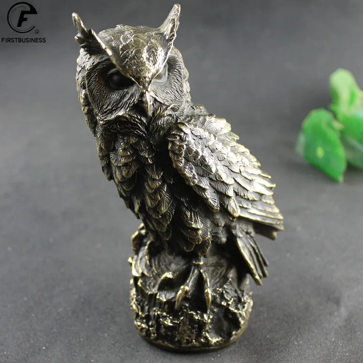 Antique Brass Standing Owl BIG Figurines Retro