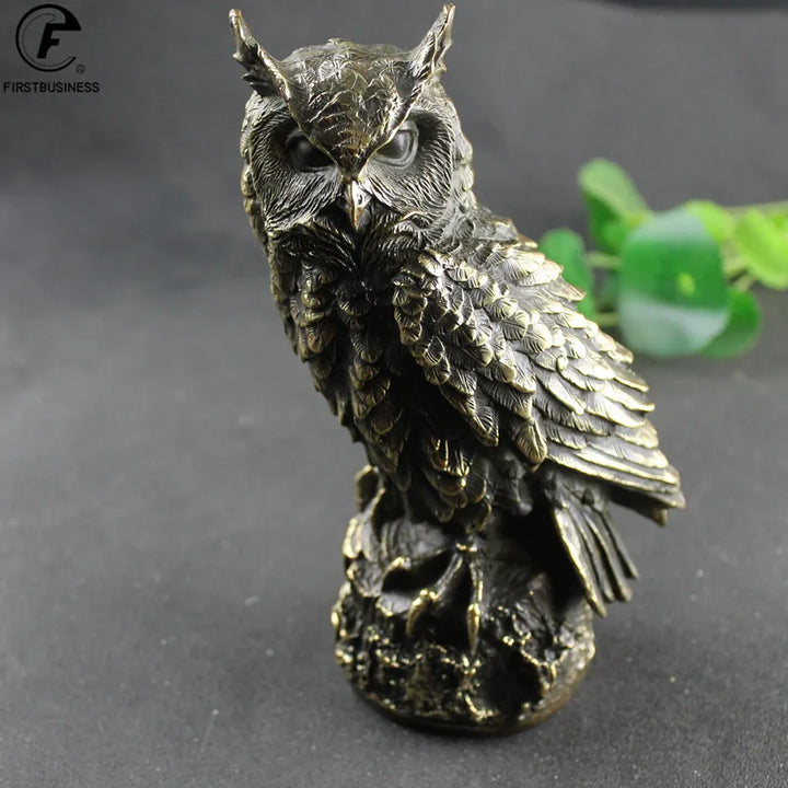 Antique Brass Standing Owl BIG Figurines Retro