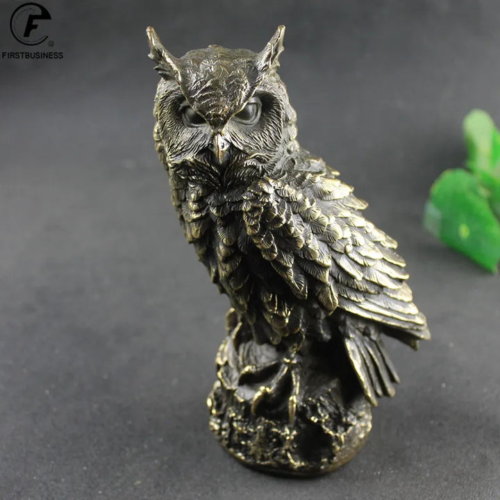 Antique Brass Standing Owl BIG Figurines Retro