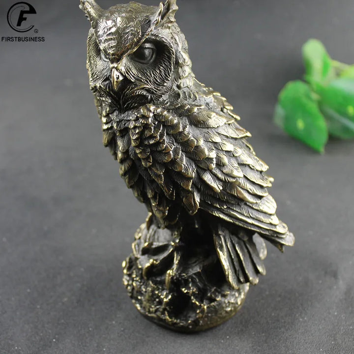 Antique Brass Standing Owl BIG Figurines Retro