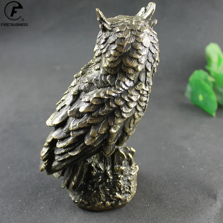 Antique Brass Standing Owl BIG Figurines Retro