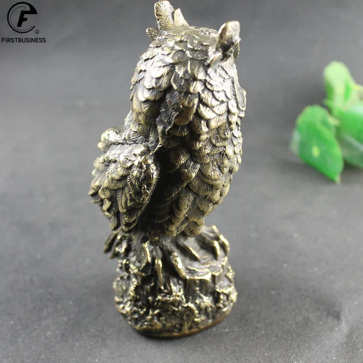 Antique Brass Standing Owl BIG Figurines Retro