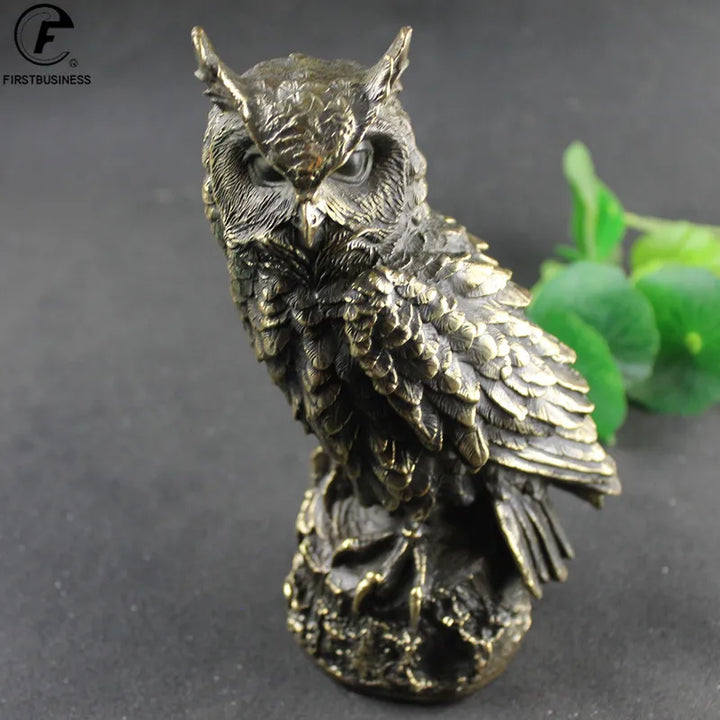 Antique Brass Standing Owl BIG Figurines Retro