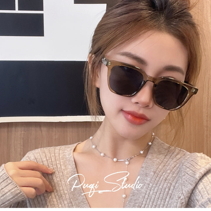 K-style Retro Transparent Green Sunshade Cat Eye Myopic Sunglasses Women's Fashion GM Fancy Square Sun Glasses Men'sK-style Retro Transparent Green Sunshade Cat Eye Myopic Sunglasses Women's  and Men´s