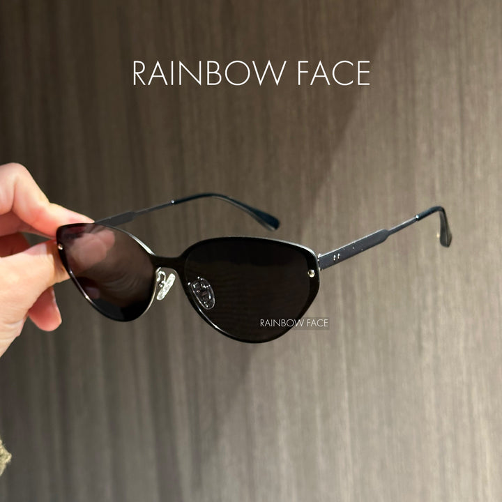 141mm Black Cat Eye Sunglasses Fashionable All-Match Plain Polarized UV-Proof Men's and Women's