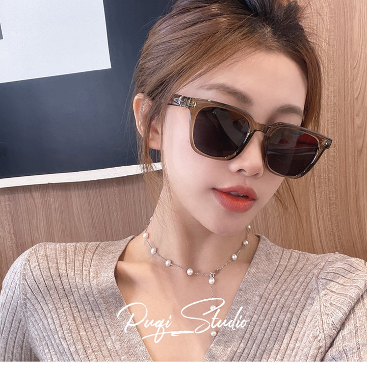 K-style Retro Transparent Green Sunshade Cat Eye Myopic Sunglasses Women's Fashion GM Fancy Square Sun Glasses Men'sK-style Retro Transparent Green Sunshade Cat Eye Myopic Sunglasses Women's  and Men´s