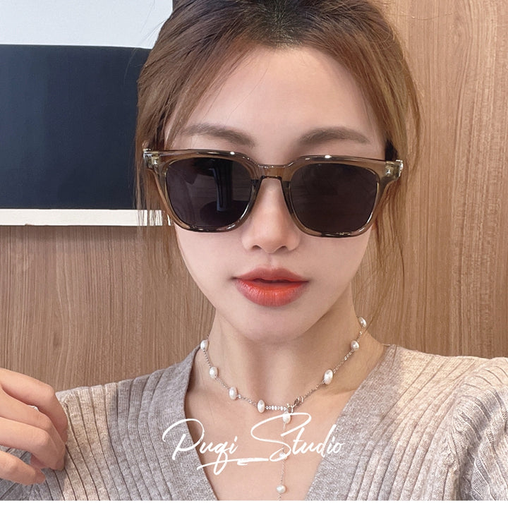 K-style Retro Transparent Green Sunshade Cat Eye Myopic Sunglasses Women's Fashion GM Fancy Square Sun Glasses Men'sK-style Retro Transparent Green Sunshade Cat Eye Myopic Sunglasses Women's  and Men´s