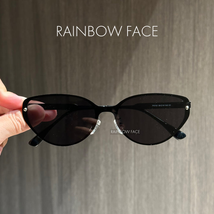 141mm Black Cat Eye Sunglasses Fashionable All-Match Plain Polarized UV-Proof Men's and Women's