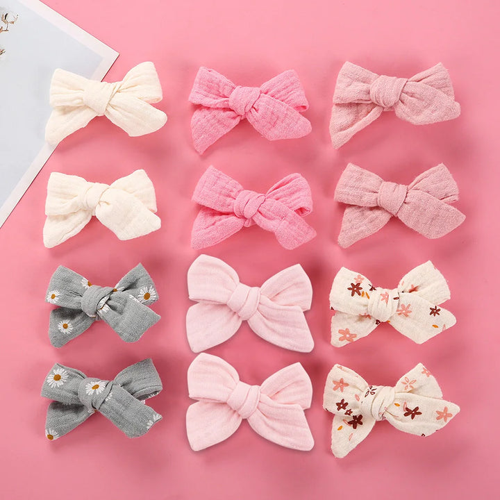 4Pcs/Set Baby Bows Hair Clips Muslin Girls