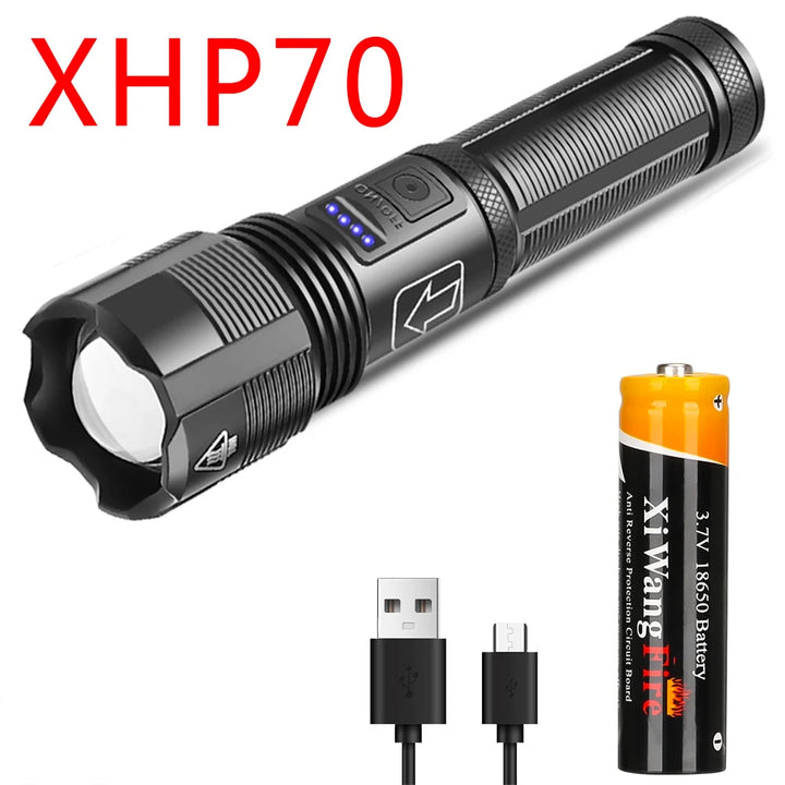 XHP70 Led Flashlight  XHP50 Tactical Hunting Torch Usb Rechargeable