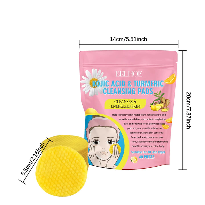 40pcs Turmeric Kojic Acid Cleansing Pads Exfoliating Pads Facial