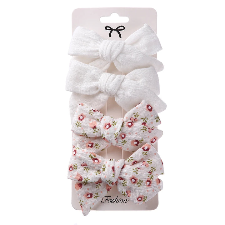 4Pcs/Set Baby Bows Hair Clips Muslin Girls