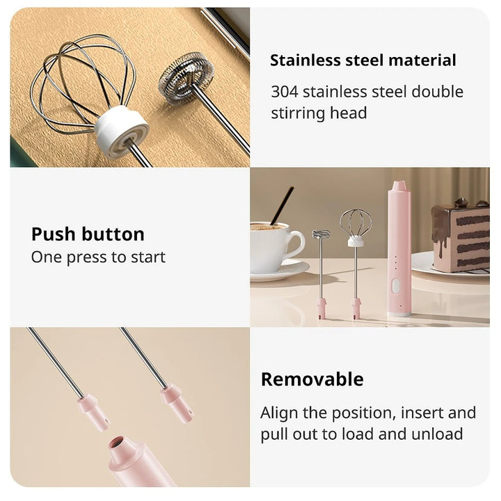 1 PCS USB Rechargeable Handheld Egg Beater 3 Speeds