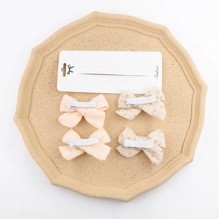 4Pcs/Set Baby Bows Hair Clips Muslin Girls