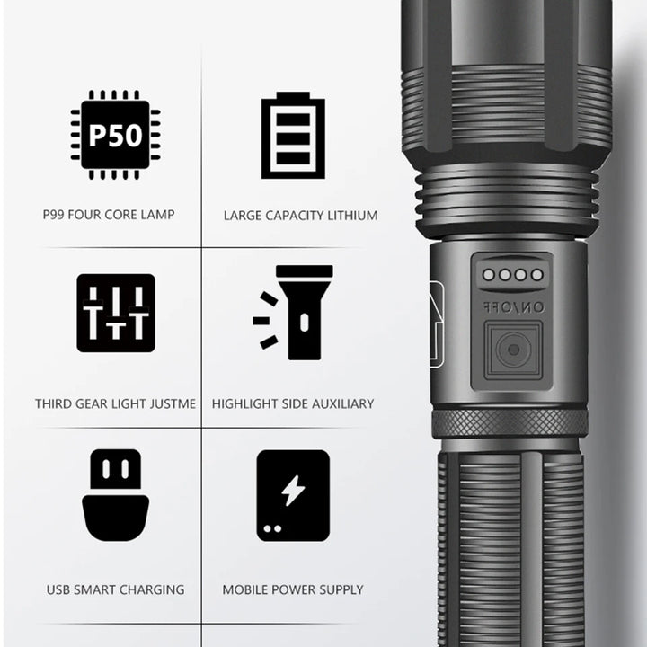 XHP70 Led Flashlight  XHP50 Tactical Hunting Torch Usb Rechargeable