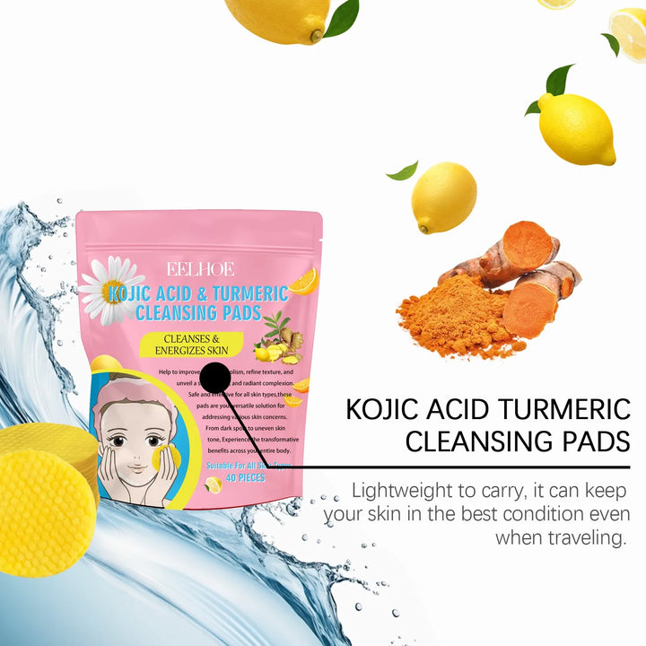 40pcs Turmeric Kojic Acid Cleansing Pads Exfoliating Pads Facial