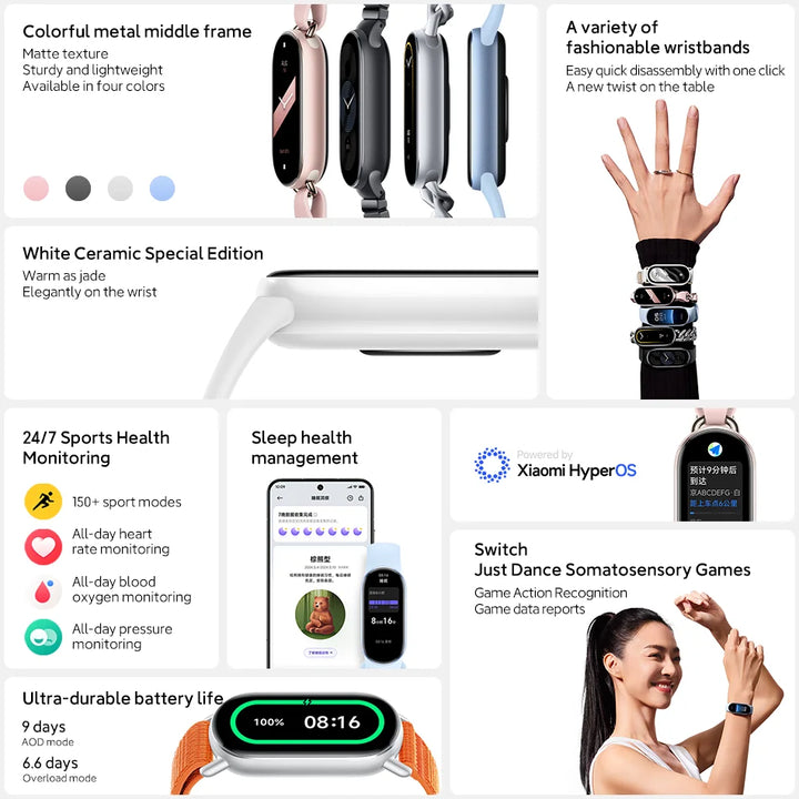 Global Version Xiaomi Mi Band 9 Heart Rate Blood Oxygen Monitoring 1.62" AMOLED Touch Display 150+ Fitness Modes 233mAh Battery