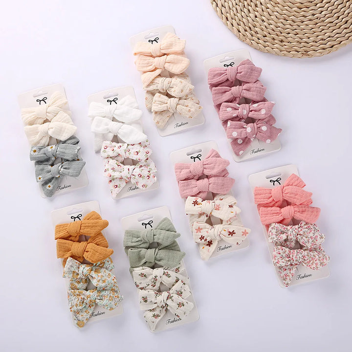 4Pcs/Set Baby Bows Hair Clips Muslin Girls