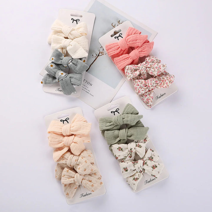 4Pcs/Set Baby Bows Hair Clips Muslin Girls