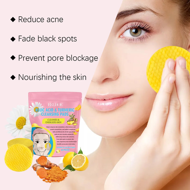 40pcs Turmeric Kojic Acid Cleansing Pads Exfoliating Pads Facial