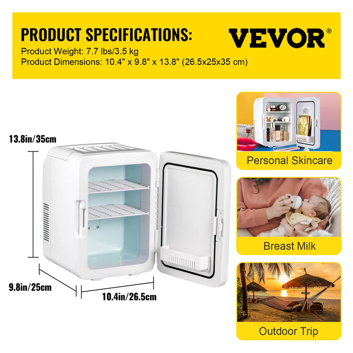 VEVOR 10L Mini Fridge Car Refrigerator Portable