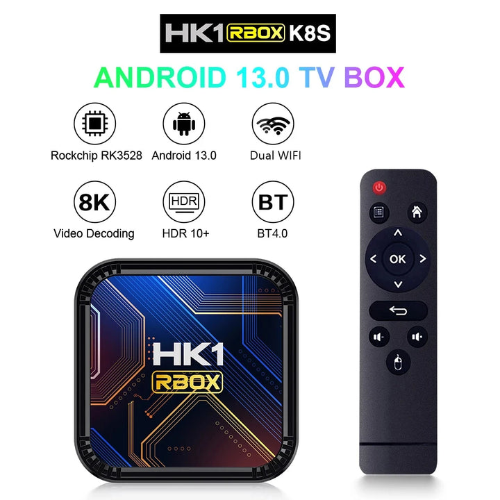 TV Box Android 13  RK3528 8K HDR10 WIFI6 Android TV Box 2024 Media Player Set Top Box HK1RBOX K8S 4GB 64GB