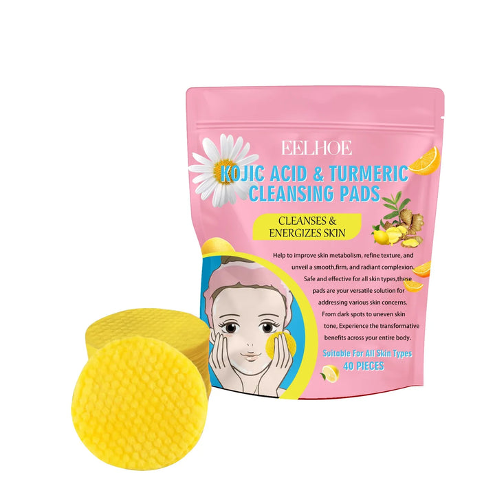 40pcs Turmeric Kojic Acid Cleansing Pads Exfoliating Pads Facial