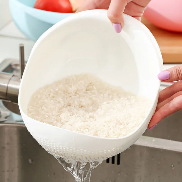 Rice Sieve Plastic Colander Kitchen Drain Basket with Handles