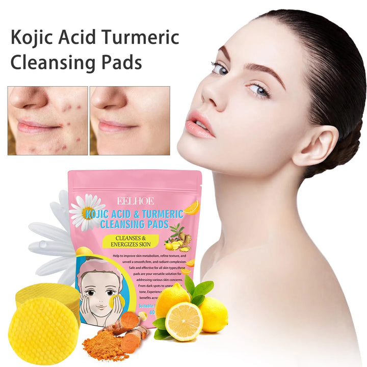 40pcs Turmeric Kojic Acid Cleansing Pads Exfoliating Pads Facial