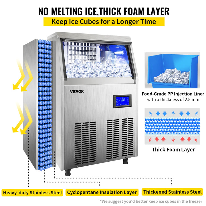 VEVOR Commercial Cube Ice Maker with Water Drain Pump 40/50/60/70 KG/24H