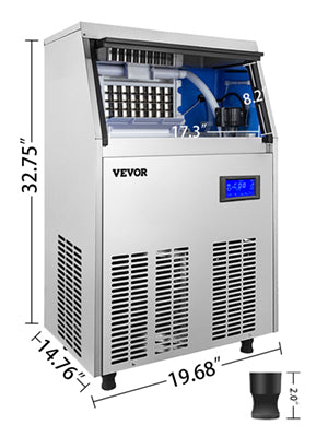 VEVOR Commercial Cube Ice Maker with Water Drain Pump 40/50/60/70 KG/24H